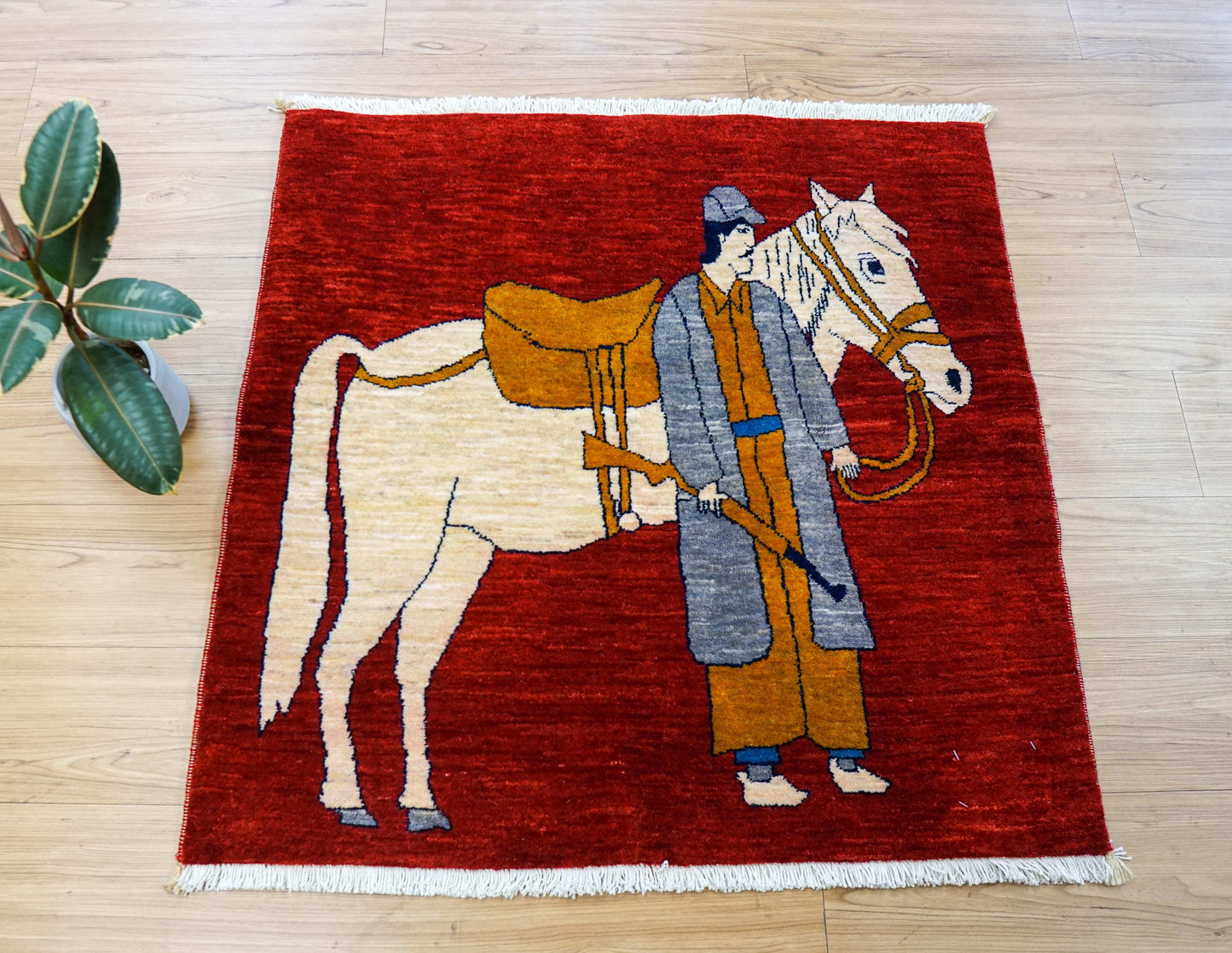  ペルシャ絨毯 カシュカイ族 88x87cm トライバルラグ