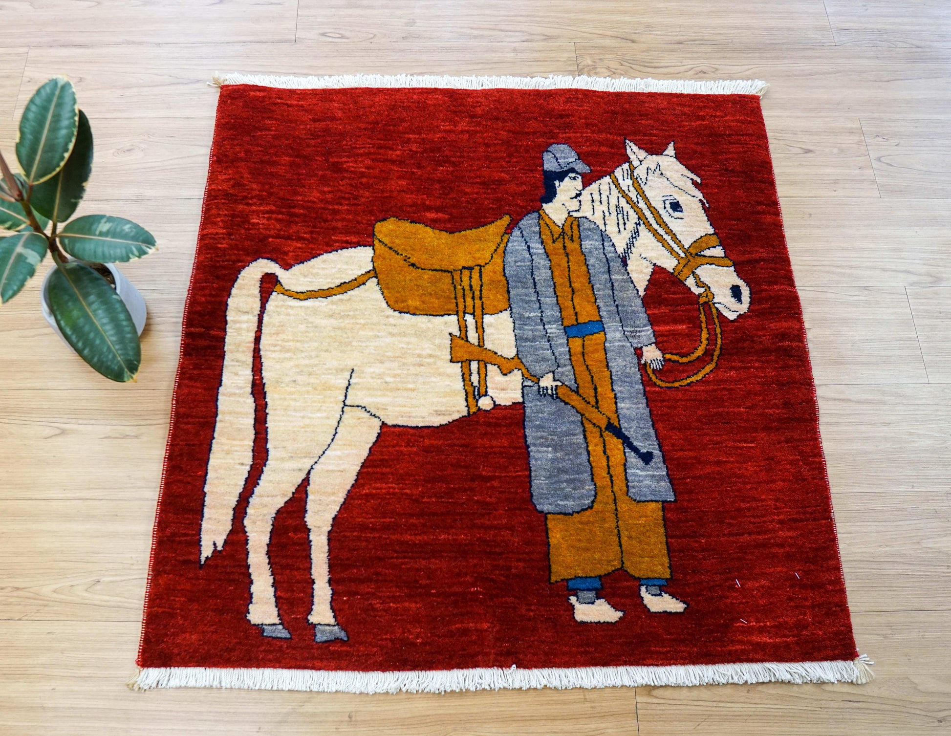  ペルシャ絨毯 カシュカイ族 88x87cm トライバルラグ