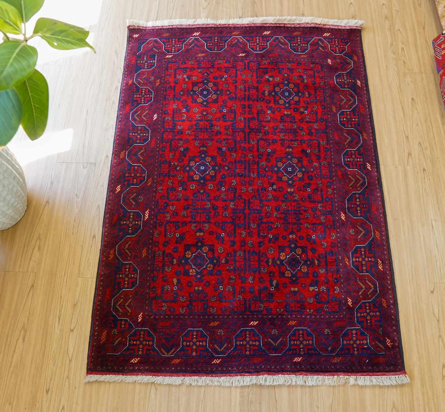 アフガニスタン絨毯 カールモハメディ Biljik最高品質 143×103cm｜メリノウール100%