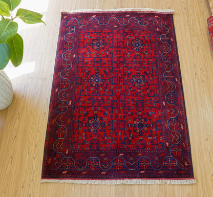  アフガニスタン絨毯 カールモハメディ Biljik最高品質 143×103cm｜メリノウール100%