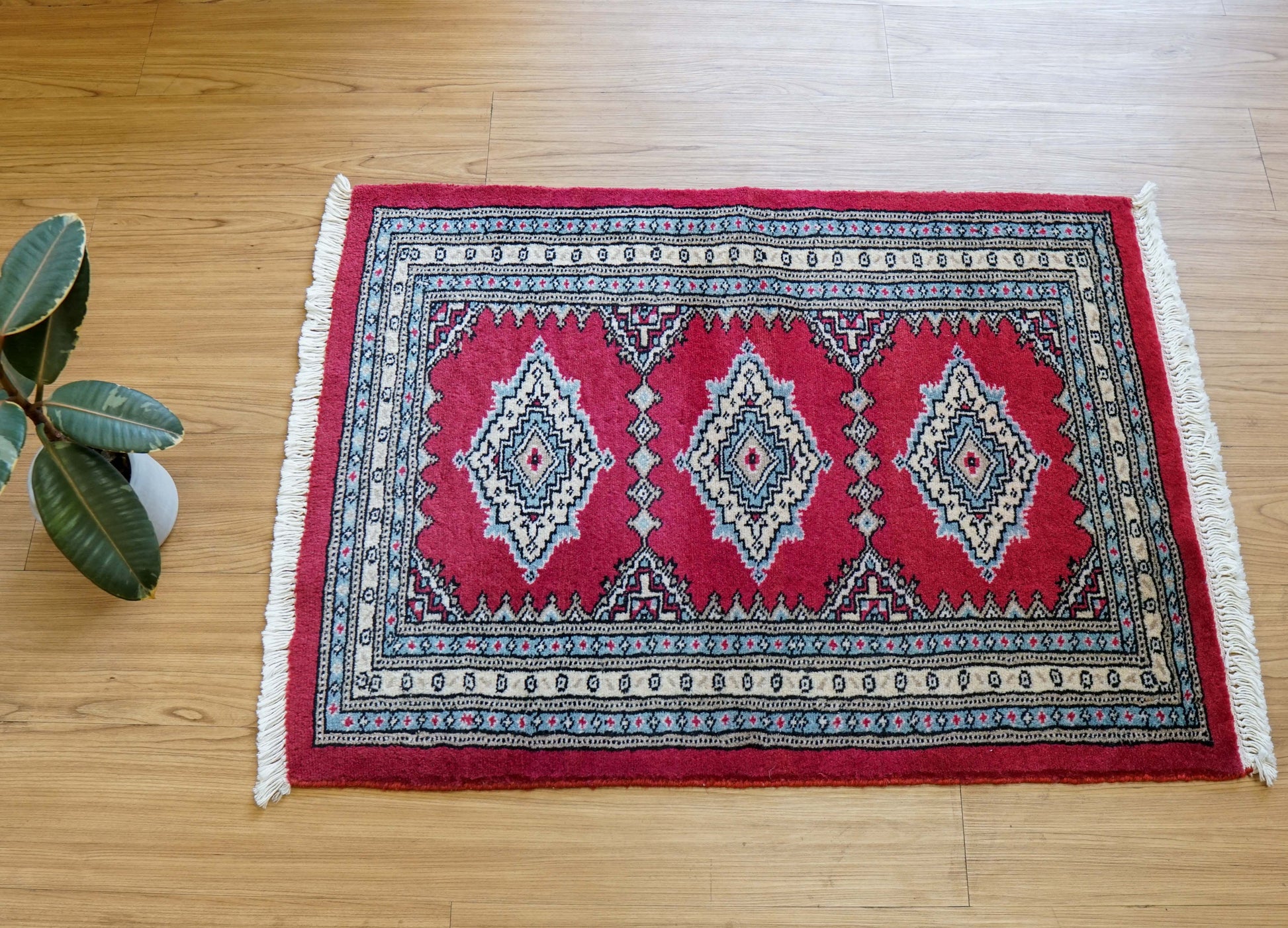  パキスタン手織り絨毯 玄関マット 88×65cm