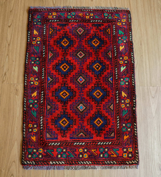  トライバルラグ　ヴィンテージラグ　バルーチ族　74×51cm ペルシャ絨毯　玄関マットサイズ