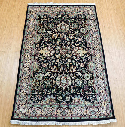  パキスタン手織り絨毯 191×121cm ペルシャ調オリエンタルデザイン・ニュージーランド産ウール 高密度ノット