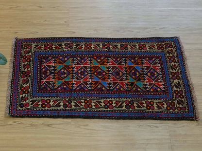  トライバルラグ  手織り ペルシャ バルーチ絨毯 92x51cm