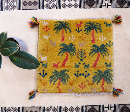  ペルシャ手織りギャッベ アマレ族 40×40cm｜ウール100% ミニラグ・チェアマット