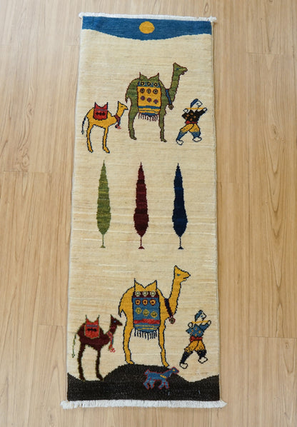  手織りペルシャ・ルリバフト ギャッベ ランナー 123×44cm