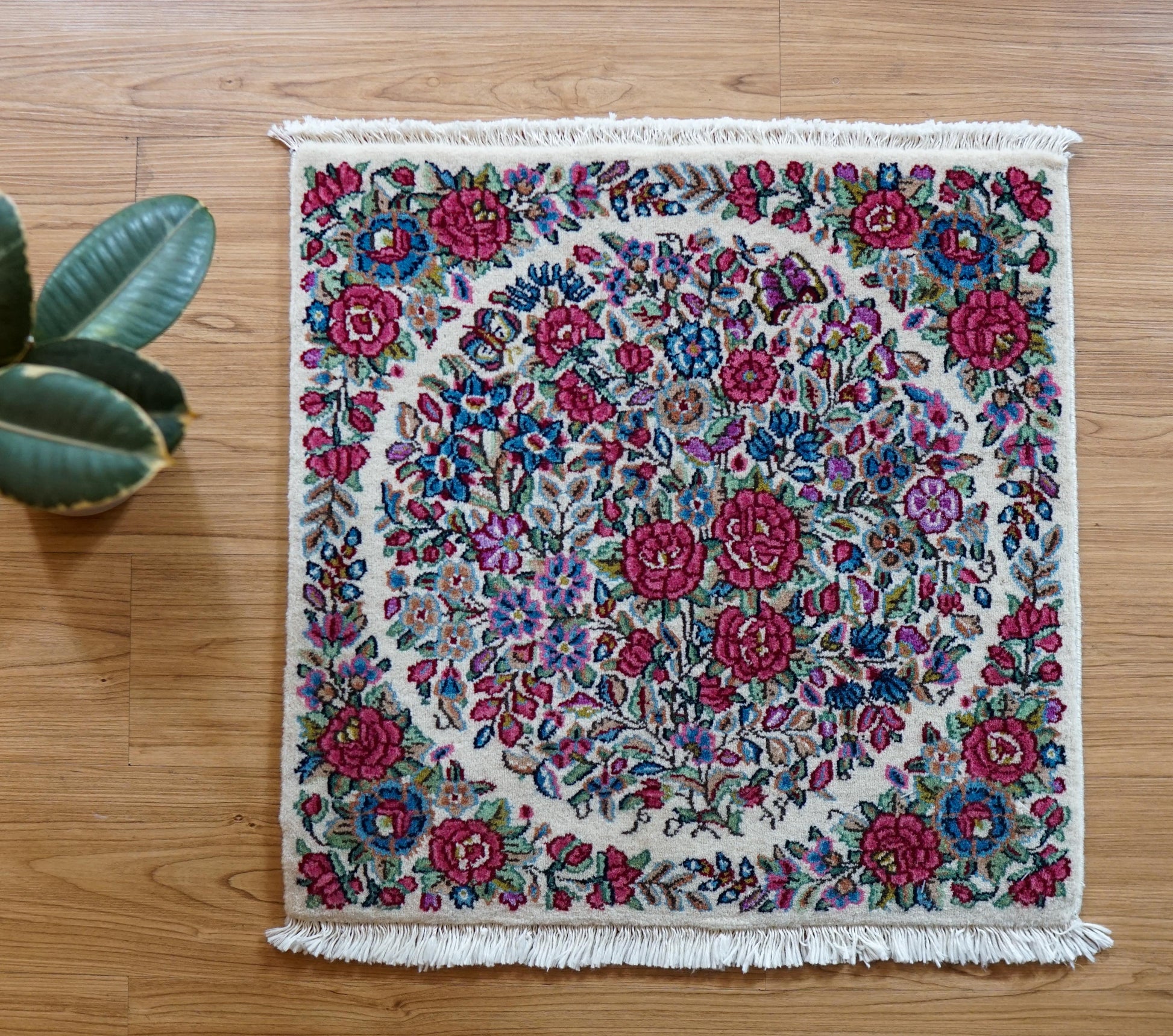 ペルシャ手織り絨毯 ケルマン産 55×55cm｜草木染めウール