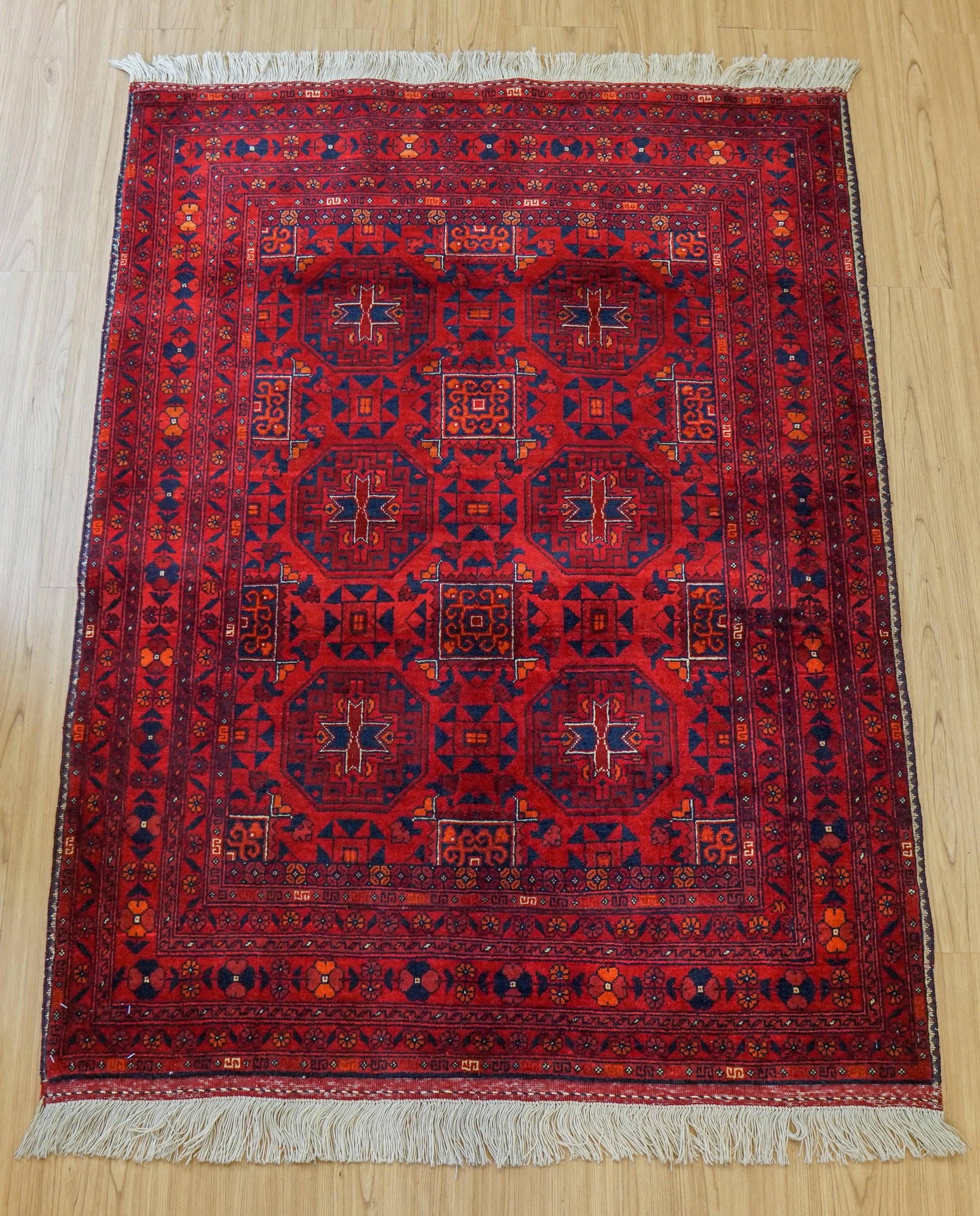  アフガン手織り絨毯 カールモハメディ Biljik最高品質 143×102cm｜メリノウール100％・トライバルラグ