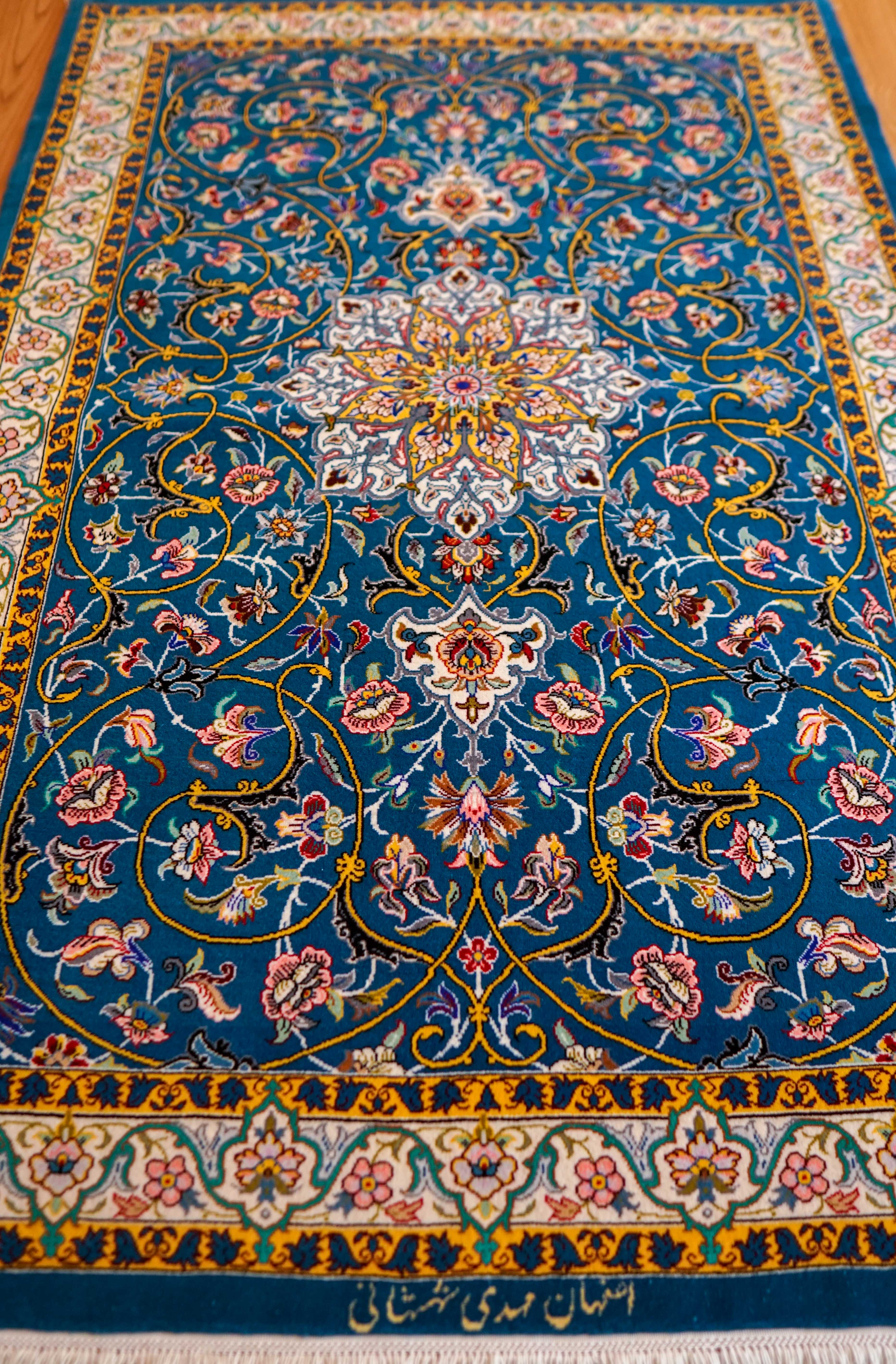 ペルシャ絨毯 イスファハン産 シャー・シャハニ房 約150×98cm｜コルク