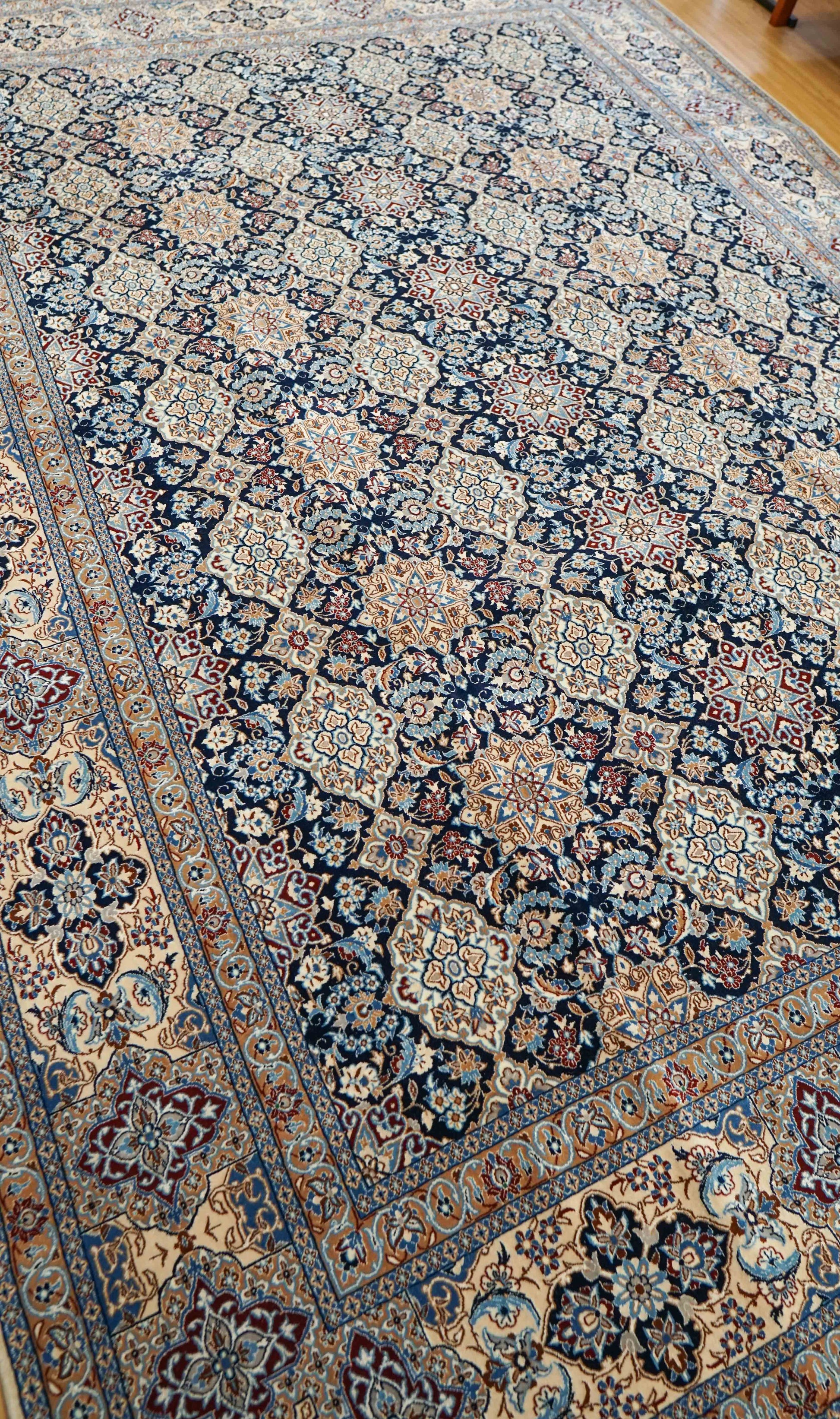  ペルシャ絨毯 ナイン産 4LA 293×209cm｜シャー・アッバース文様 手織り絨毯 コルクウール＆シルク