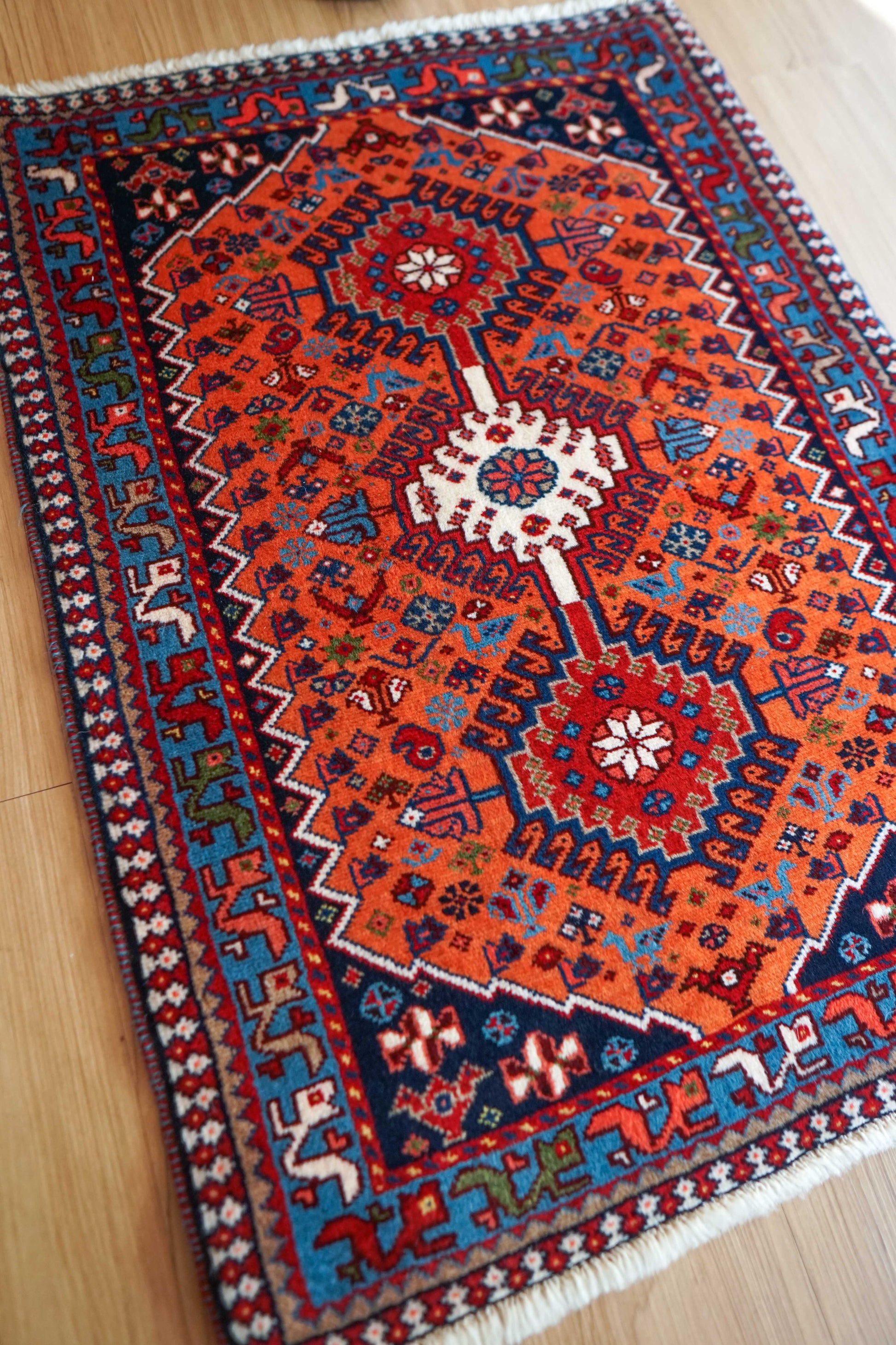  手織りペルシャ絨毯 ヤラメ 85×62cm｜トライバル ウールラグ