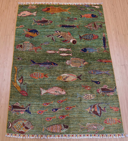  アフガニスタン手織り絨毯 ガズニ地方 手紡ぎウール手織り絨毯 177×122cm 草木染め