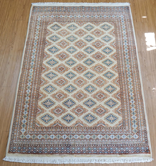 手織りパキスタン絨毯 184×128cm｜9/16クオリティ・ベージュ×ブルー