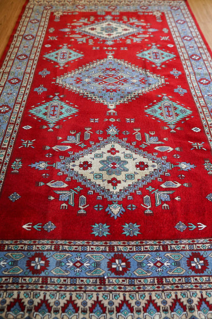  パキスタン手織り絨毯 209×127cm｜メリノウール使用・天然染料のトライバルデザインラグ