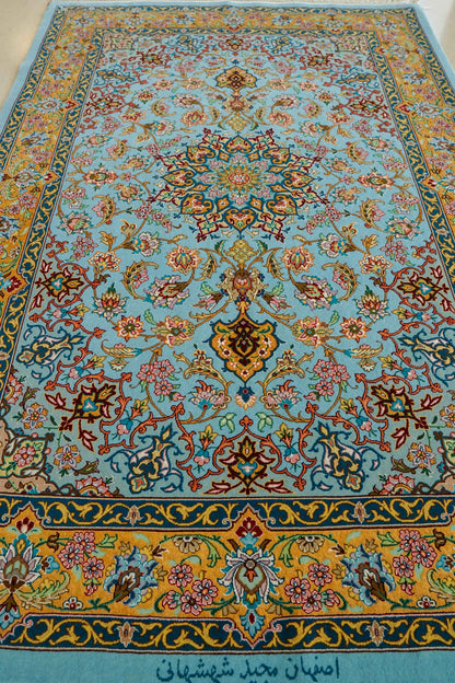  ペルシャ絨毯 イスファハン産 シャーシャハニ工房 約170×115cm｜コルクウールとシルク