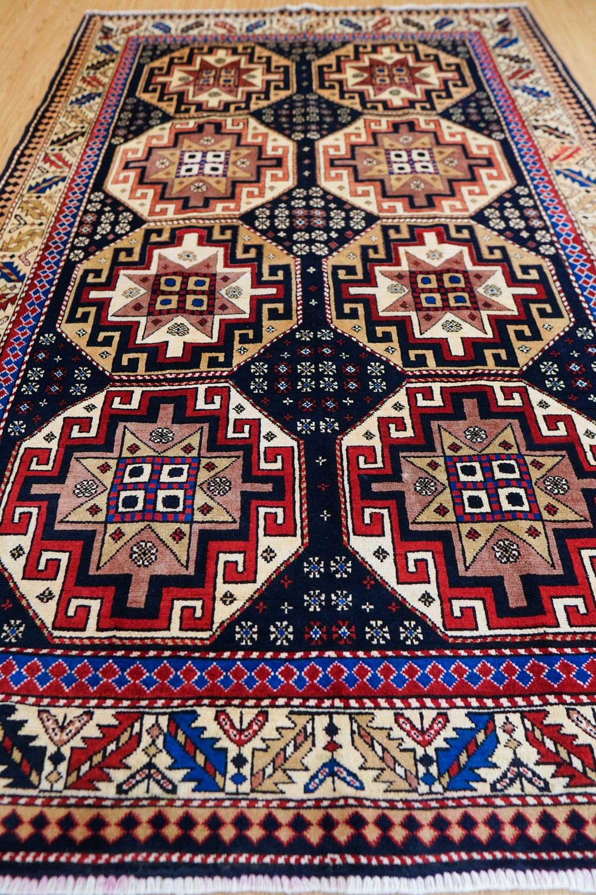  アフガン手織り絨毯 ボハラ 220×140cm｜ウール・紺色