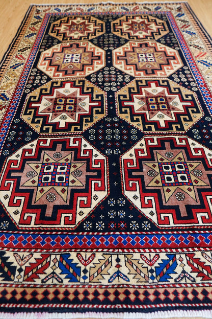  アフガン手織り絨毯 ボハラ 220×140cm｜ウール・紺色