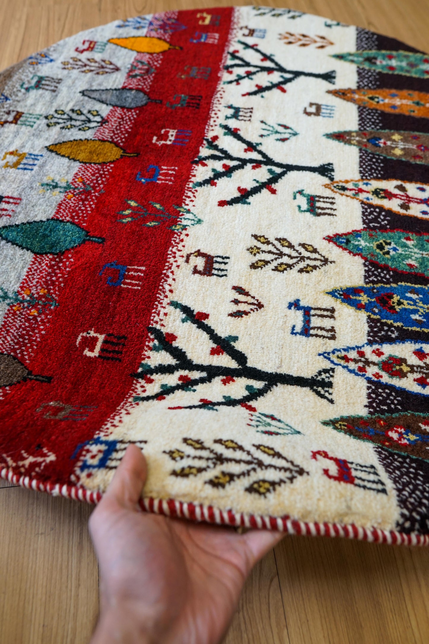 ペルシャ手織り カシュクリギャッベ 丸型 96cm丸｜ウール100% 草木染め ラウンドラグ