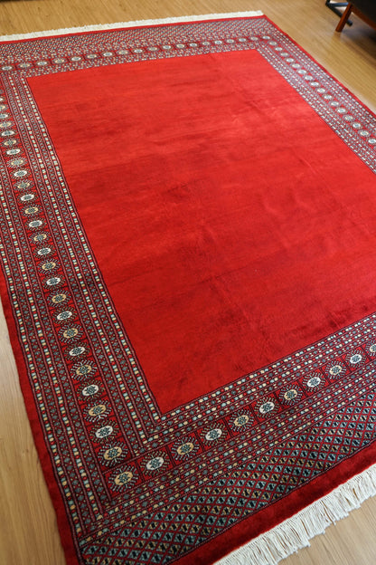  パキスタン手織り絨毯 252×201cm｜ニュージーランド産メリノウール・赤無地デザイン