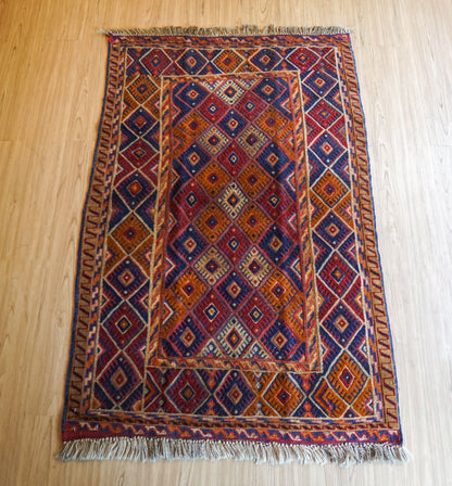 Collection 145×96cmアフガニスタン オールドマシュワニ 手織りキリム トライバルラグ