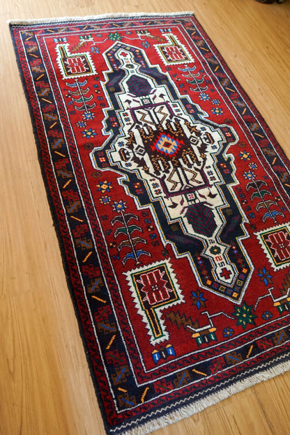  163×95cm ペルシャ 絨毯 バルーチ 手織り トライバルラグ