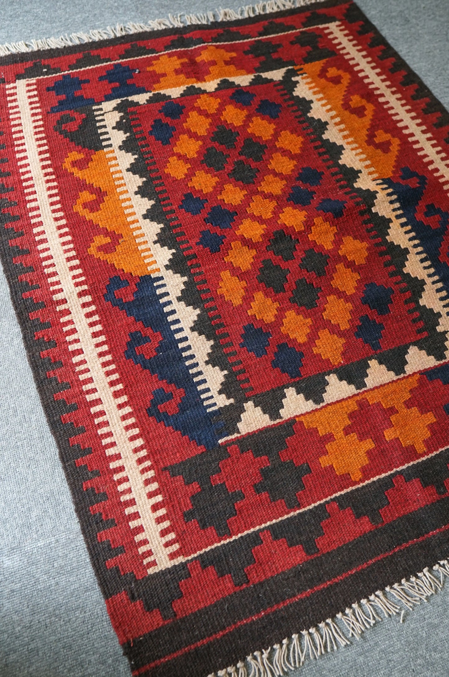 97×76㎝ アフガニスタン手織りキリム トライバルラグ 手織り 絨毯 Decorworks