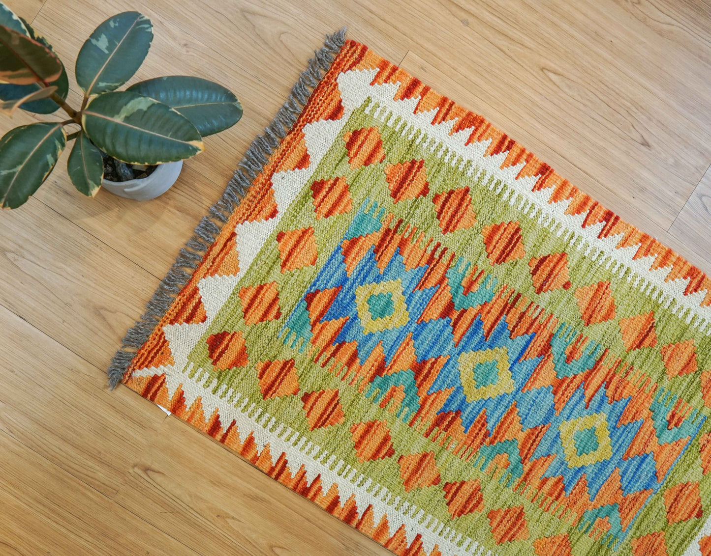  90×57cm アフガニスタン手織りキリム