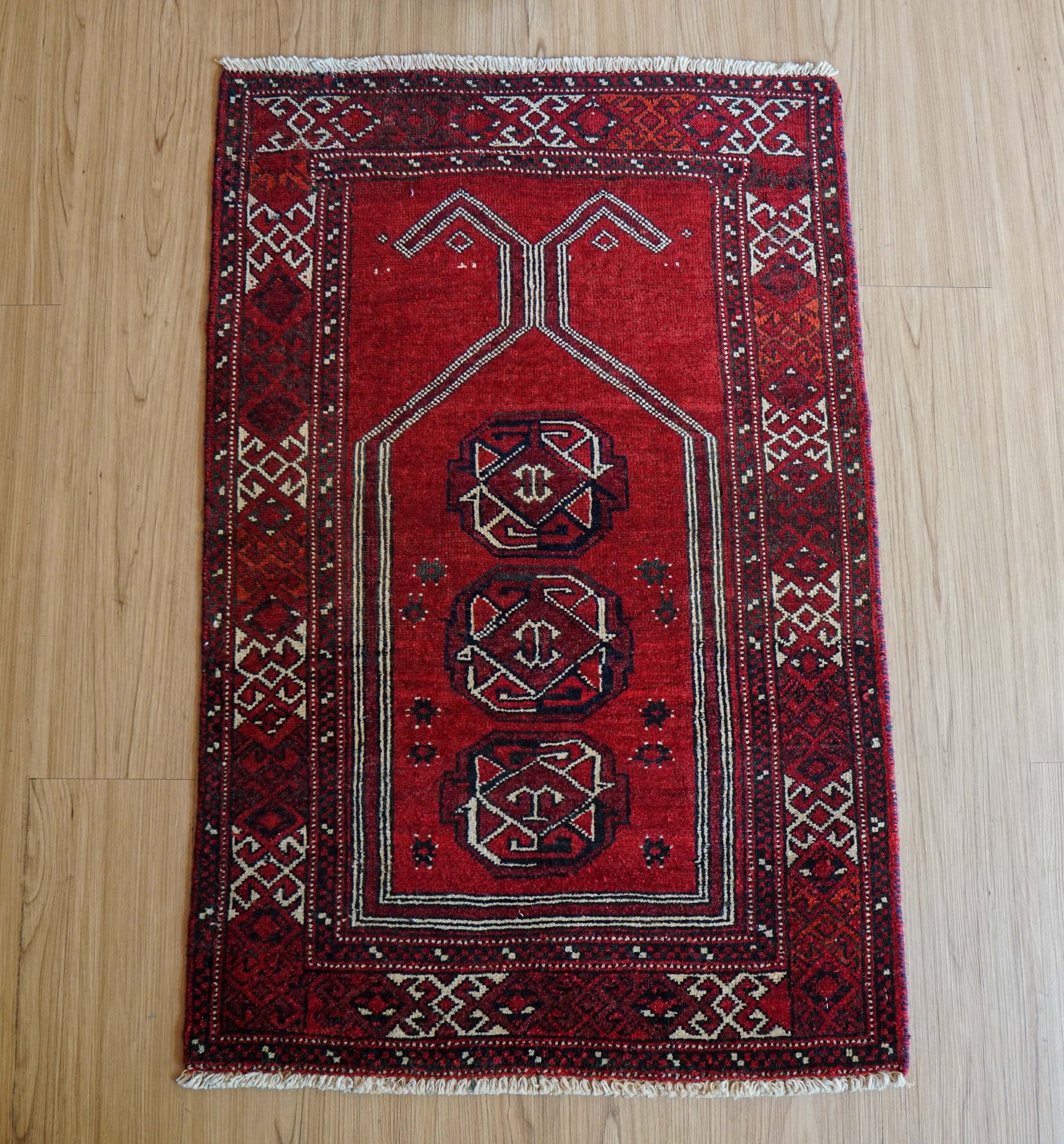  ペルシャ・オールドトルクメン 手織り絨毯 97×62cm｜トライバルラグ ヴィンテージ絨毯  prayer rug