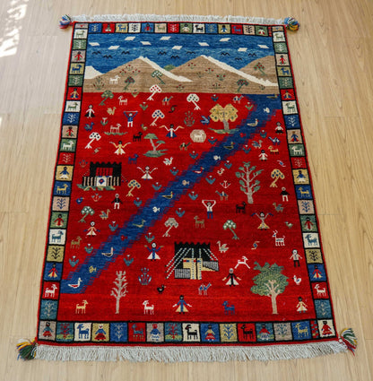  ペルシャ絨毯 カシュクリ ギャッベ リズバフトギヤべ 148×102cm