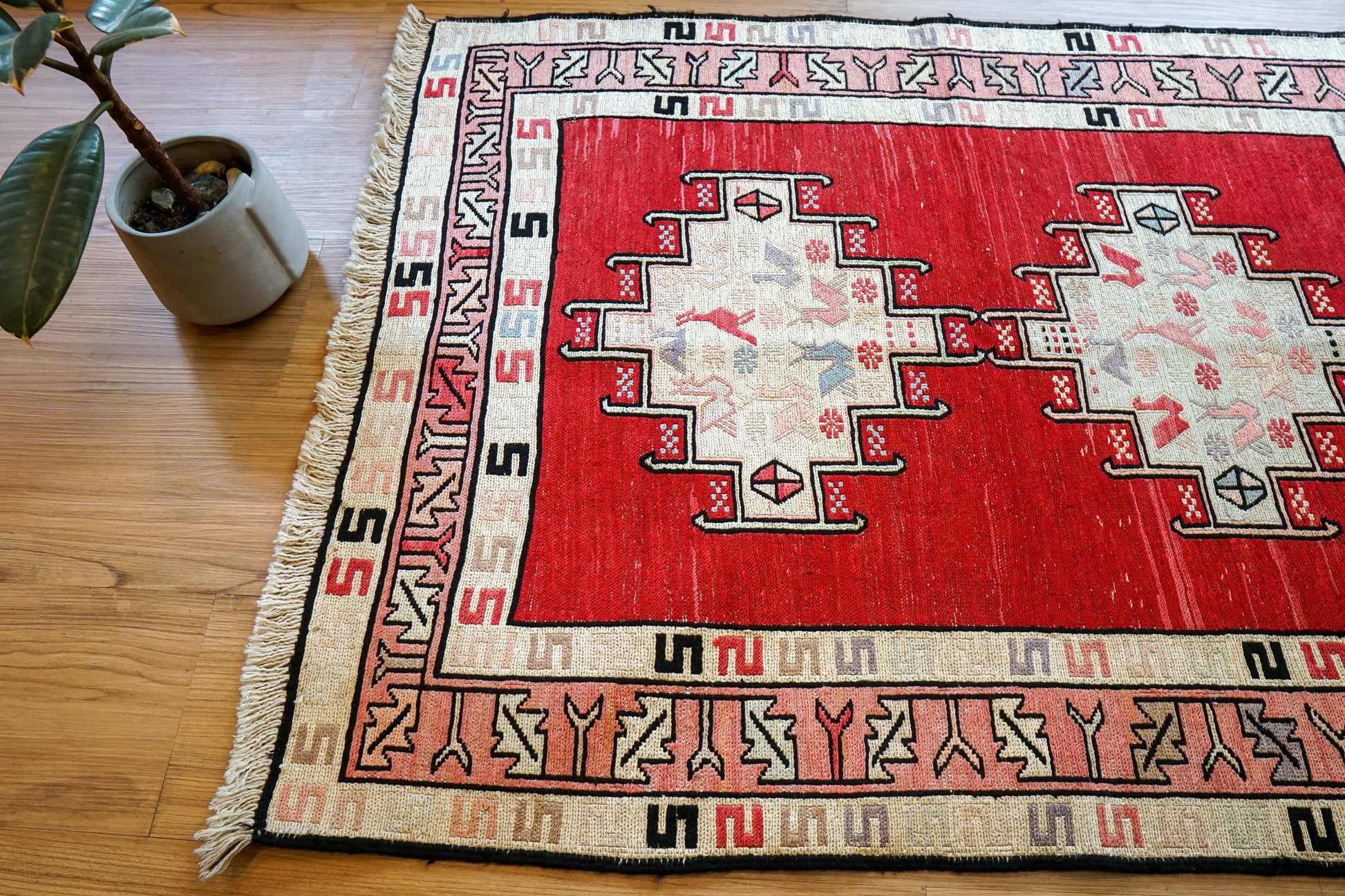 Collection 96×74cm ペルシャ手織りシルクスマックキリム トライバルデザイン