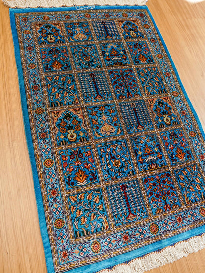  ペルシャ絨毯 クム産 モスサビ房 シルク 89×56cm　