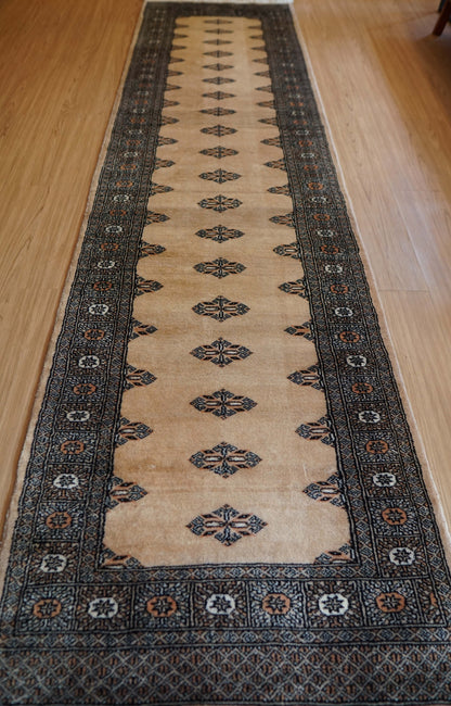  パキスタン手織り絨毯 ランナー 302×79cm｜バタフライモチーフ 手織りラグ