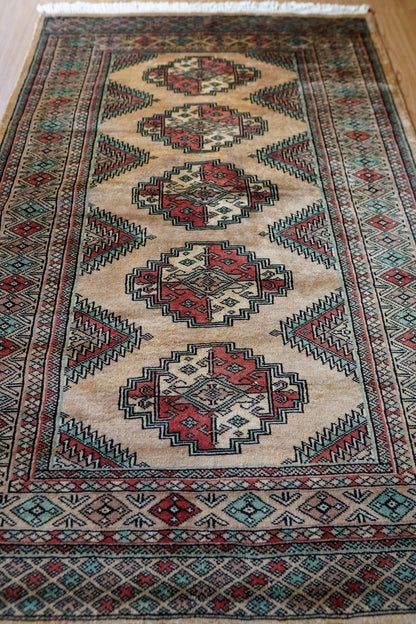  パキスタン手織り絨毯 ジャルダール柄 メリノウール 123×80cm