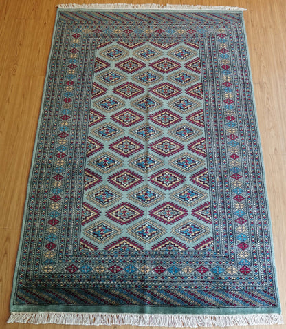  パキスタン手織りジャルダール絨毯 ターコイズグリーン 184×122cm