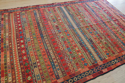  手織りペルシャ オールド シルジャンキリム ウールラグ 298×195cm