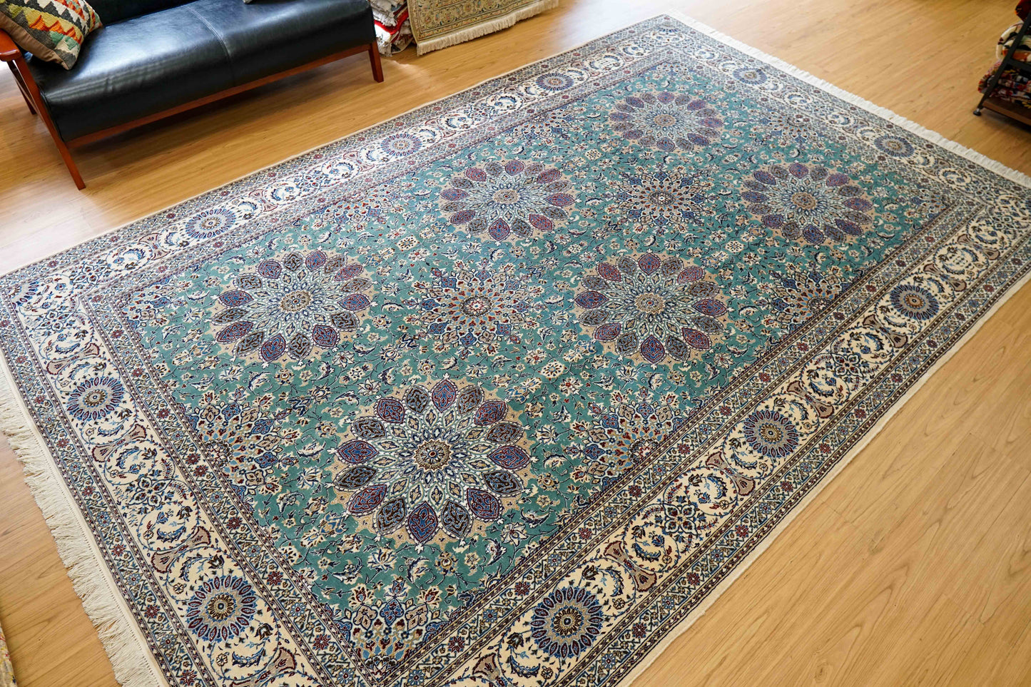  ペルシャ絨毯 ナイン産 4LA 295×196cm｜コルクウール＆シルク 手織り 高密度ラグ 大判リビングサイズ