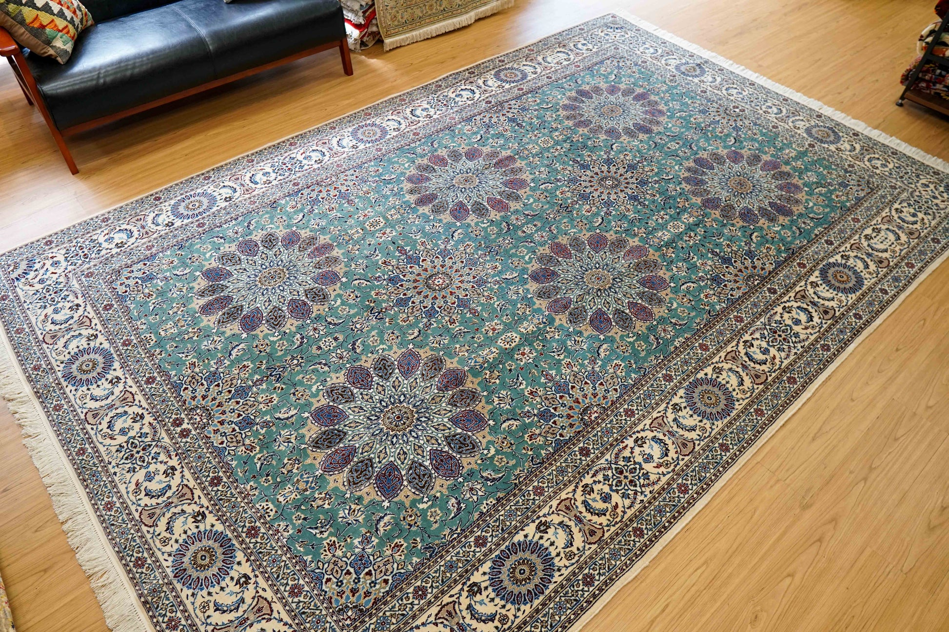  ペルシャ絨毯 ナイン産 4LA 295×196cm｜コルクウール＆シルク 手織り 高密度ラグ 大判リビングサイズ