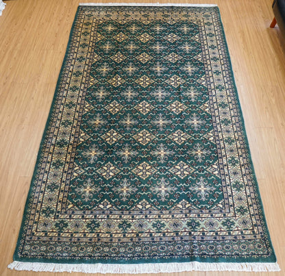  パキスタン手織り絨毯 270×154cm｜ニュージーランドウール使用 高密度グリーン