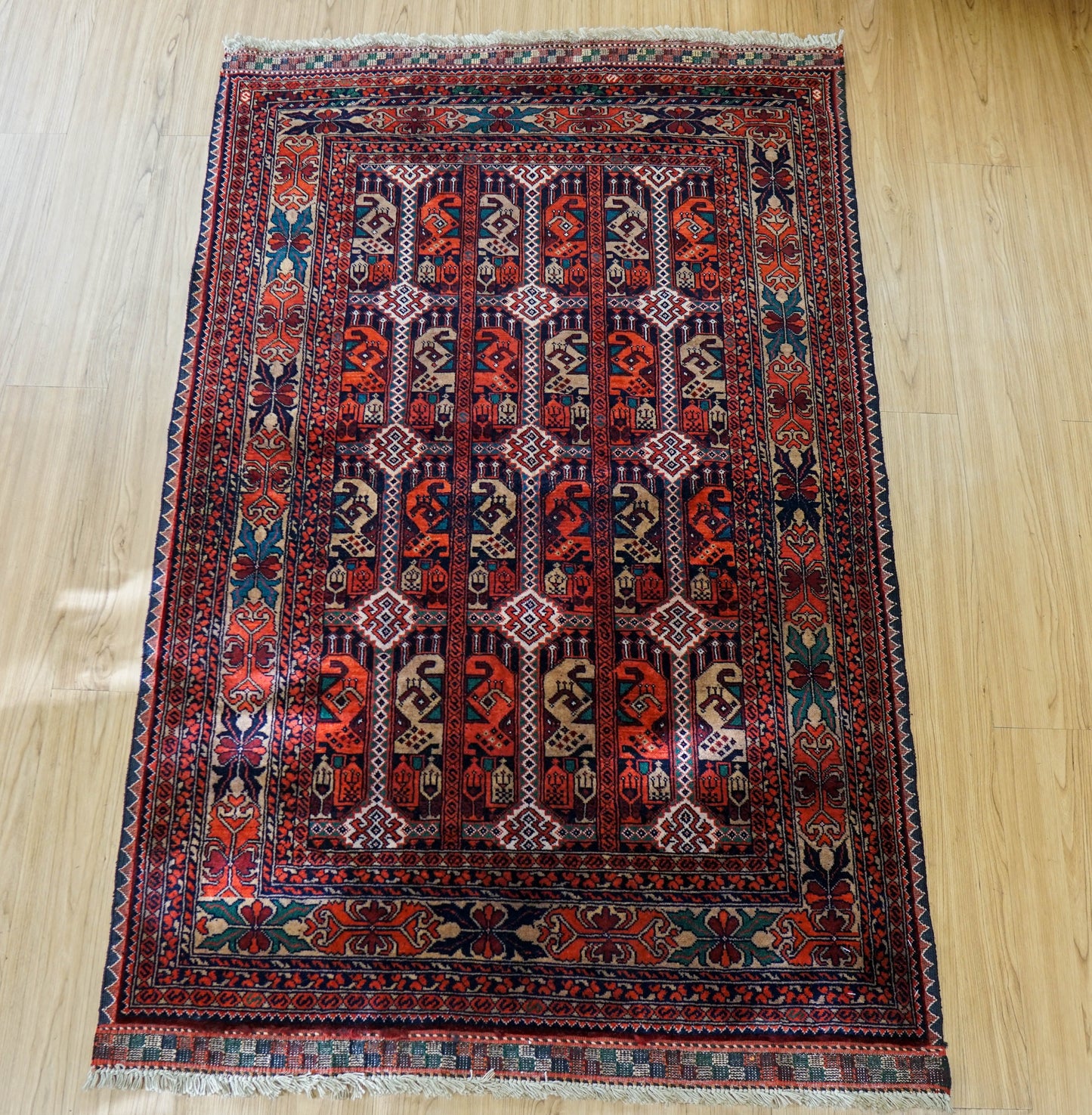  アフガン手織り絨毯 トルクメン ラグ 150×101cm