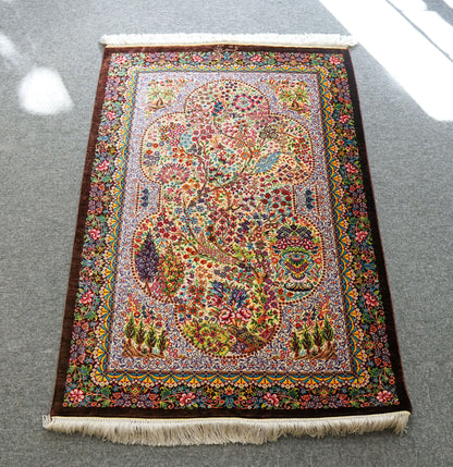 90×61cm　【ペルシャ絨毯　クム産　ナーリイ房　シルク 100%　】 Decorworks