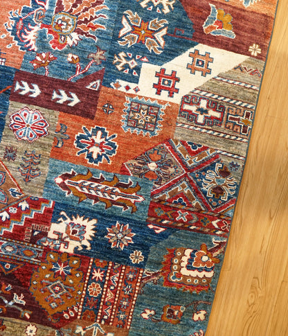  アフガン絨毯 ガズニー産 ウール トライバルパッチワークデザイン 206×153cm