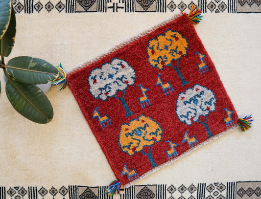 ペルシャ手織りギャッベ アマレ族 40×40cm｜ウール100% ミニラグ・チェアマット 生命の木デザイン