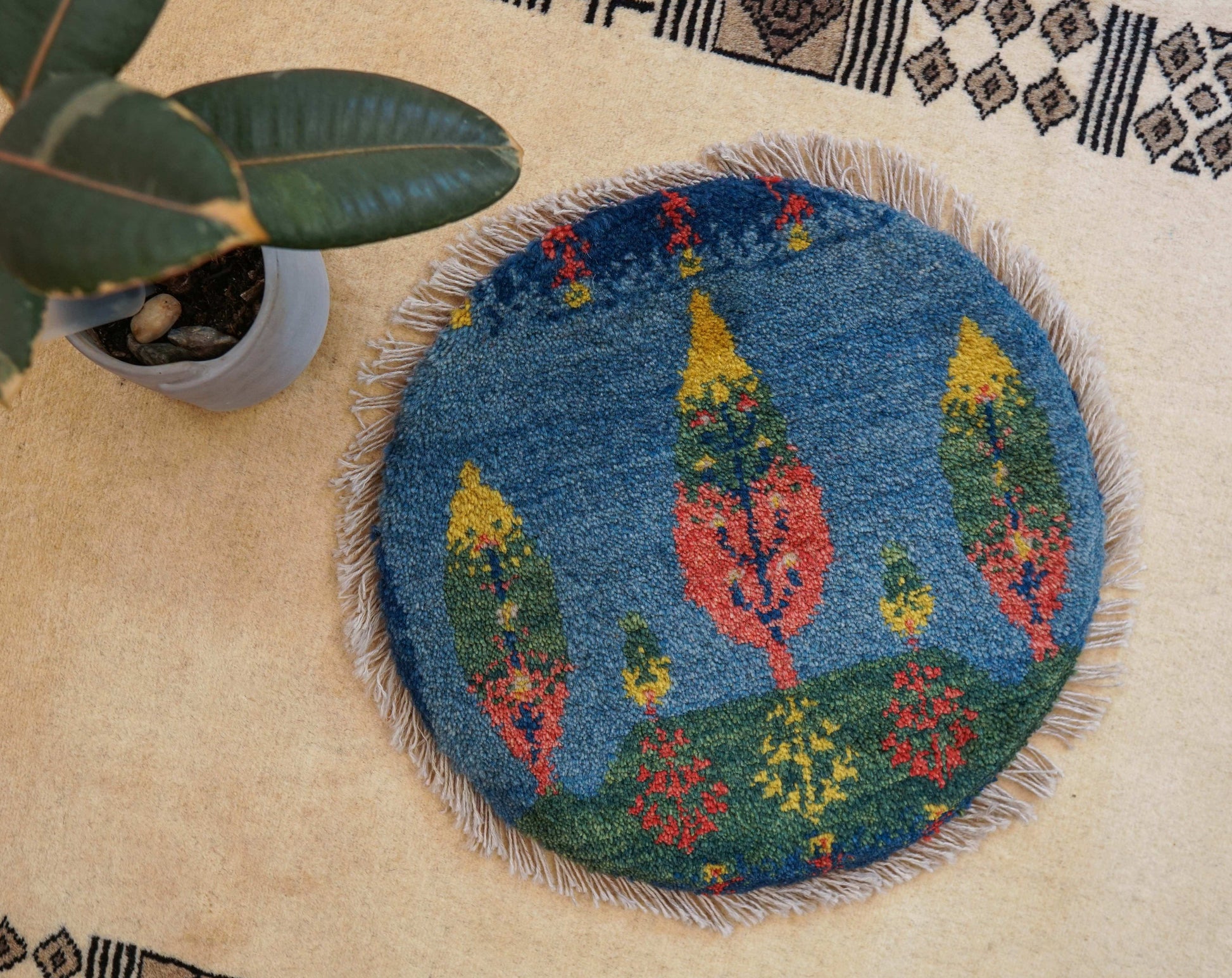  40×40cm ペルシャ絨毯 手織りギャッベ アマレ族 ギャベ