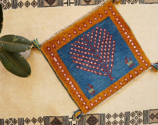 ペルシャ手織りギャッベ アマレ族 40×40cm｜生命の木デザイン ウール100% ミニラグ・チェアマット