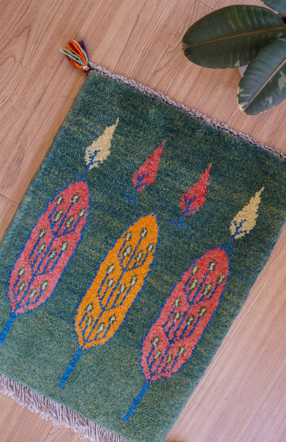  ペルシャ手織りギャッベ アマレ族 60×40cm ライオン文様・玄関マットサイズ