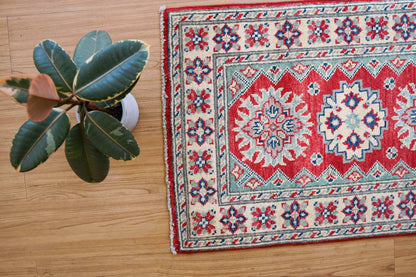  アフガニスタン手織り絨毯 89×60cm｜ガズニーウール・草木染めの伝統幾何学文様