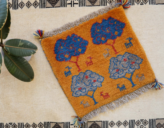 ペルシャ手織りギャッベ アマレ族 40×40cm｜ウール100% ミニラグ・チェアマット 生命の木デザイン