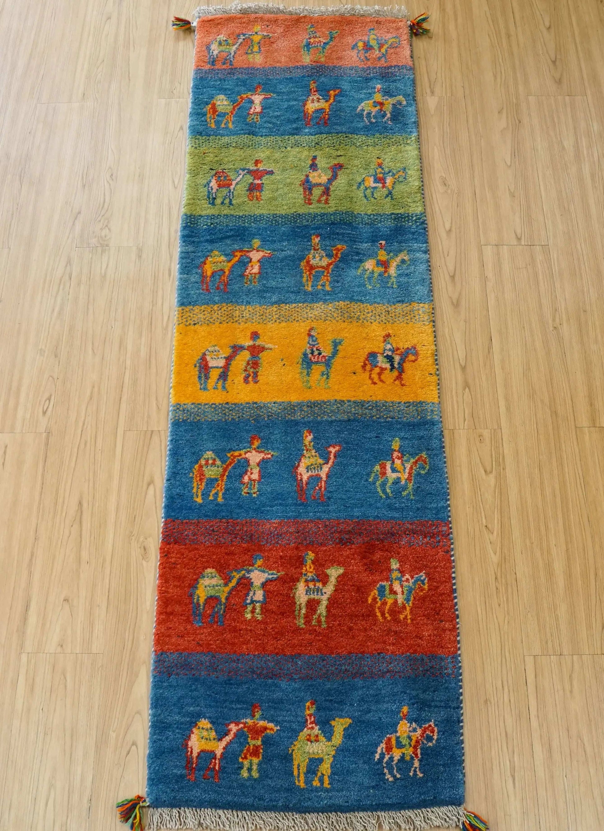  ペルシャ手織りギャッベ ランナー 189×56cm ｜ 遊牧民デザインのウールラグ