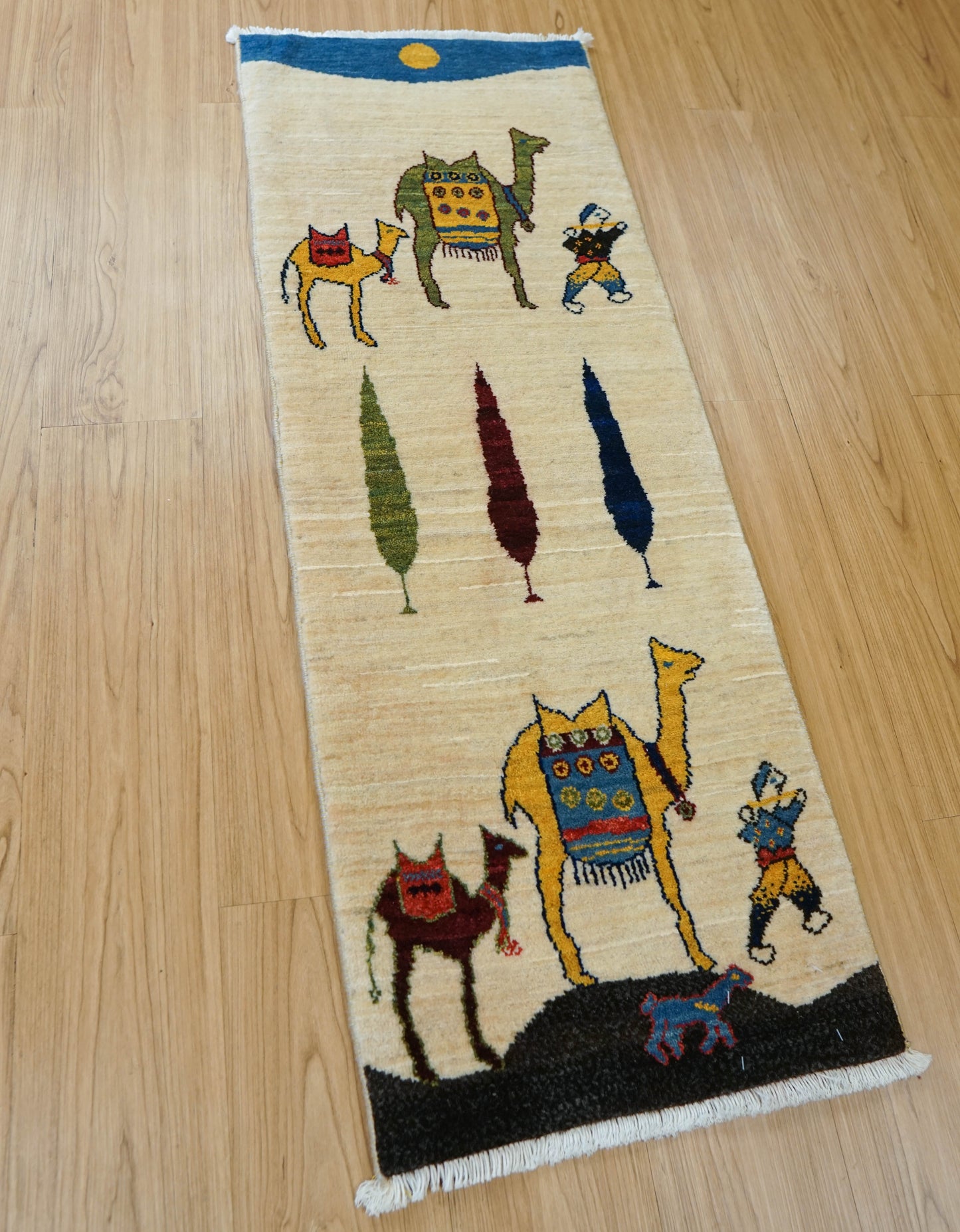 手織りペルシャ・ルリバフト ギャッベ ランナー 123×44cm
