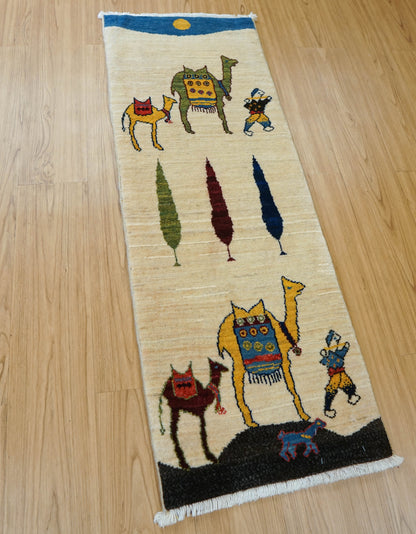  手織りペルシャ・ルリバフト ギャッベ ランナー 123×44cm
